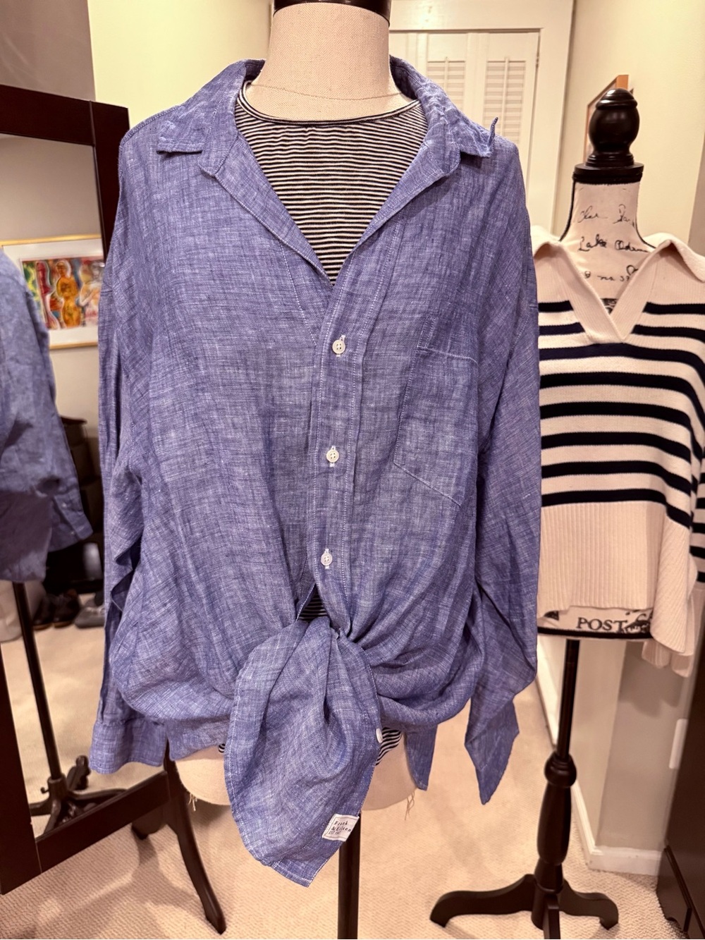 Brand new Frank & Eileen Mackenzie oversized lived in linen blue button down